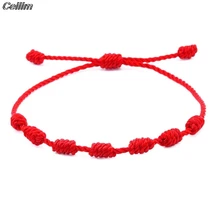 7 nós corda vermelha pulseiras para proteção boa sorte amuleto para o sucesso prosperidade artesanal corda pulseiras sorte charme pulseiras