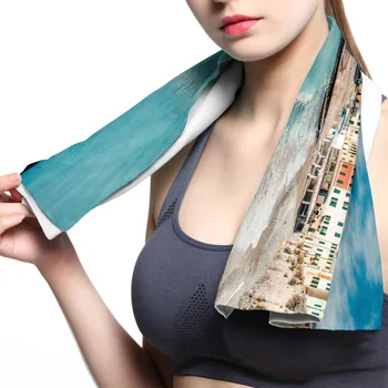 

Fishing Village Design Face Towel Cooling ice Utility Enduring Instant Cozy Ice Cold for Enduring Running