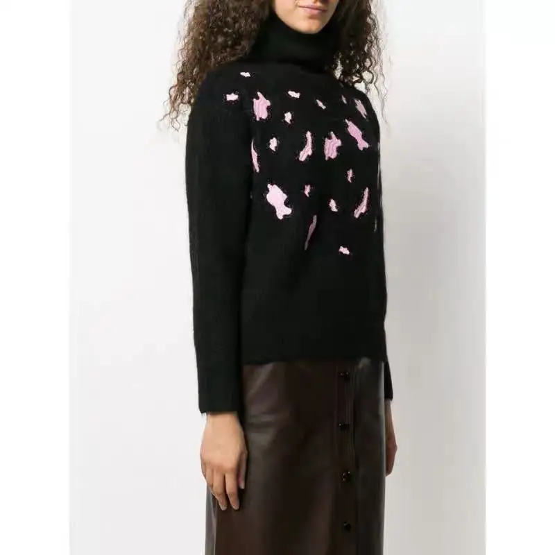 Осень и зима с высоким воротом Длинные рукава «камень, ножницы, бумага» цвет вышивка бисером для женщин свитер для повседневной носки