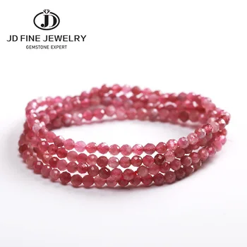 

JD 4-5MM Tiny Natural Pink Tourmaline 4 Layer Stone Beads Buddha Beads Men Women Jewelry Bracelet Lovers Energy Balance Bracelet