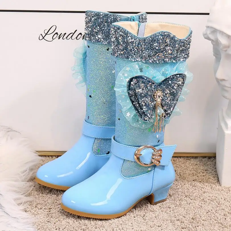

Girls High Heel Mid Calf Rhinestone Boots New Children Princess Boots Fashion Girls Party Shoes Cosplay Dress Shoes for Party