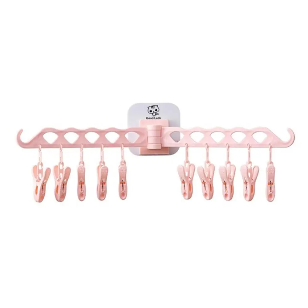 pink Складная вешалка для одежды, вешалка для белья, настенный держатель для сушки с 10 клипов для бюстгальтера, носки, нижнее белье, прищепка - Цвет: pink