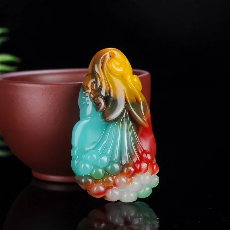 

Natural colorful green jade pendant hand-carved Magnolia flower jade pendants men women jade jewelry jade necklace