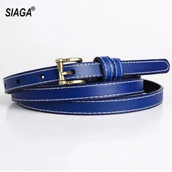 Ceintures en cuir véritable de vache, nouveau Design, boucle en alliage Simple, métal, Styles rétro, ceinture fine bleue pour femmes, accessoires FCO060