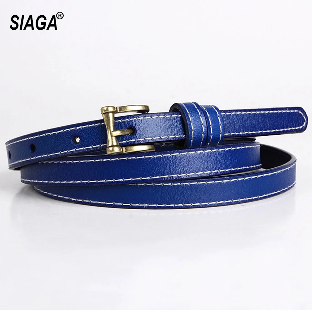 

New Design Cow Genuine Leather Belts Simple Alloy Buckle Metal Retro Styles Thin Blue Belt for Women Accessories FCO060
