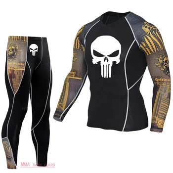 

2020 Slim thermal underwear Suit 2 Piece Tracksuit Men Compression sportswear Skull MMA Tactical Underwear Jogging skin care kit