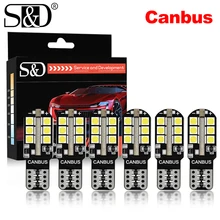 6Pcs W5W Led T10 Led Canbus 168 194 Led Lamp 24SMD Auto Zijmarkeringslamp Kentekenverlichting Wit blauw Geel Rood Roze 12V 6000K