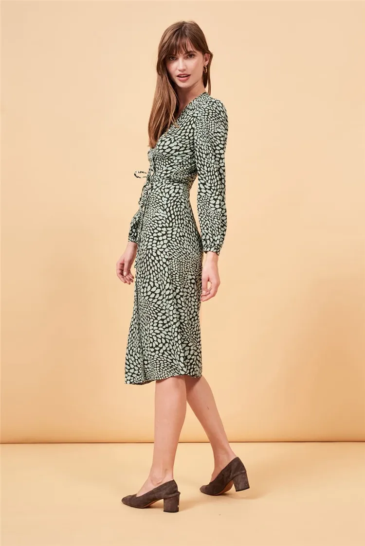 Новое осеннее платье из вискозы с леопардовым принтом в европейском и американском стиле