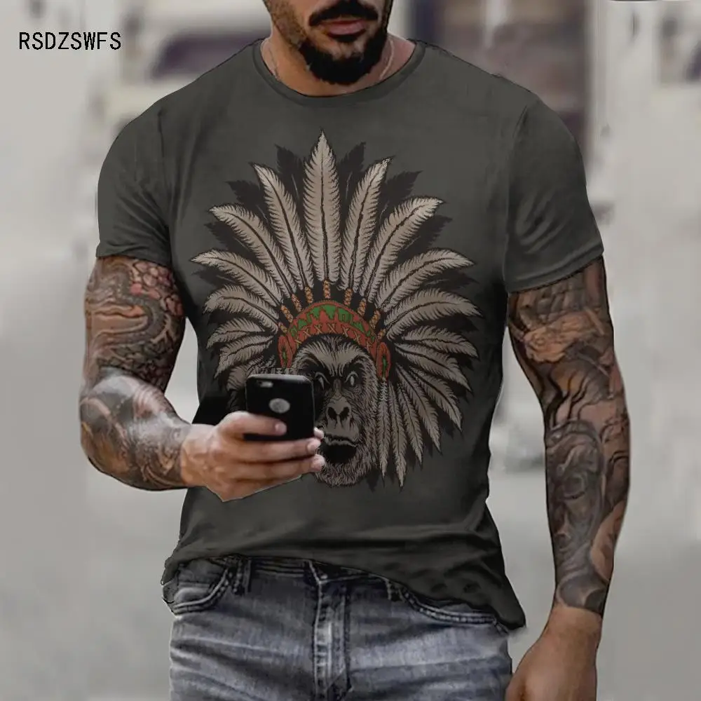 

The New Summer Print breathable Male lady 3D T-shirt Ferocious orangutan Tshirt Round neck Short Sleeve Harajuku Totem Feather