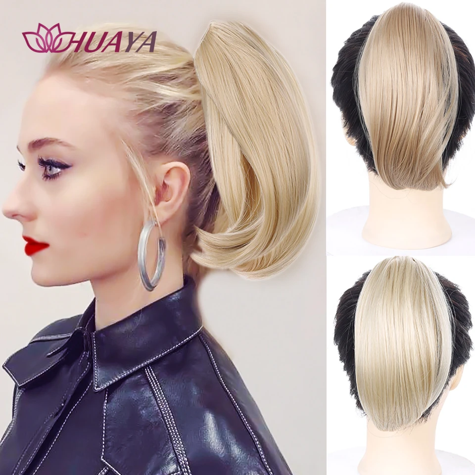 Huaya aplique de cabelo sintético para rabo de cavalo, extensão de cabelo  curta e lisa, resistente ao calor, rabo de cavalo embutido|Rabos de cavalo  sintético| - AliExpress