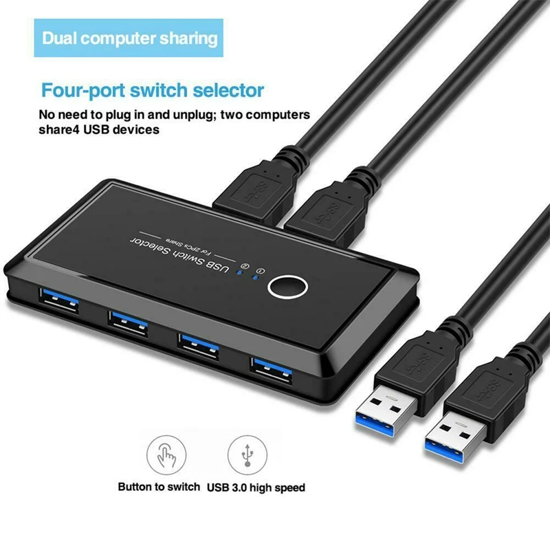 KVM Switch Box USB 3.0 Switcher 2 Port PCs Sharing 4 USB Devices for Keyboard Printer Monitor USB S