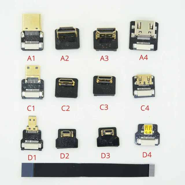 Cable corto y suave FPV plano delgado HDMI Mini HDMI 90 grados ángulo a  estándar HDMI tamaño completo HDMI normal HDMI para Canon 5D3 5D2 Panasonic