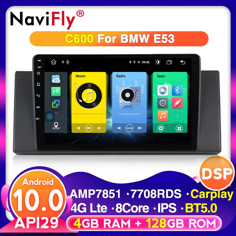 NaviFly Android 10 128G Автомобильный мультимедийный проигрыватель навигации для BMW E53 X5 E39