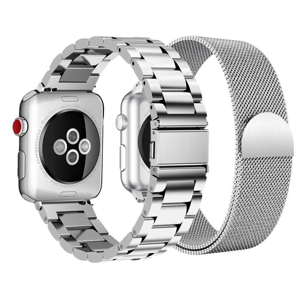 2 шт. ремешок для Apple watch 44 мм 40 мм iWatch 42 мм 38 мм браслет из нержавеющей стали+ Миланская петля Apple watch 4 5 3 2 1