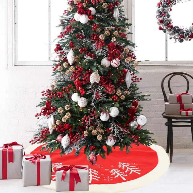 

90cm Christmas Tree Printed Skirt for Xmas Party Tree Decoration Home Garden Xmas Tree Apron Soft Flannel Round Mat