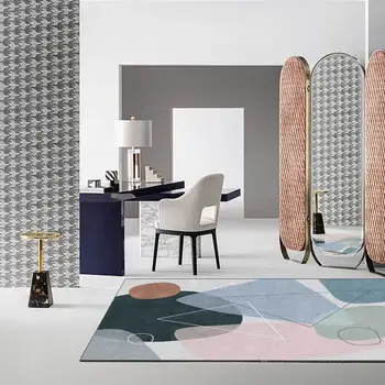 

Fashion Modern Geometric Morandi Color Gray Blue Pink Living Room Bedroom Bedside Carpet Floor Mat Customization