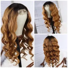 Glueless Ombre 1B/#27 13x6 кружевные передние человеческие волосы парики с детскими волосами бразильские 13 × 6 кружевные передние парики для черных женщин