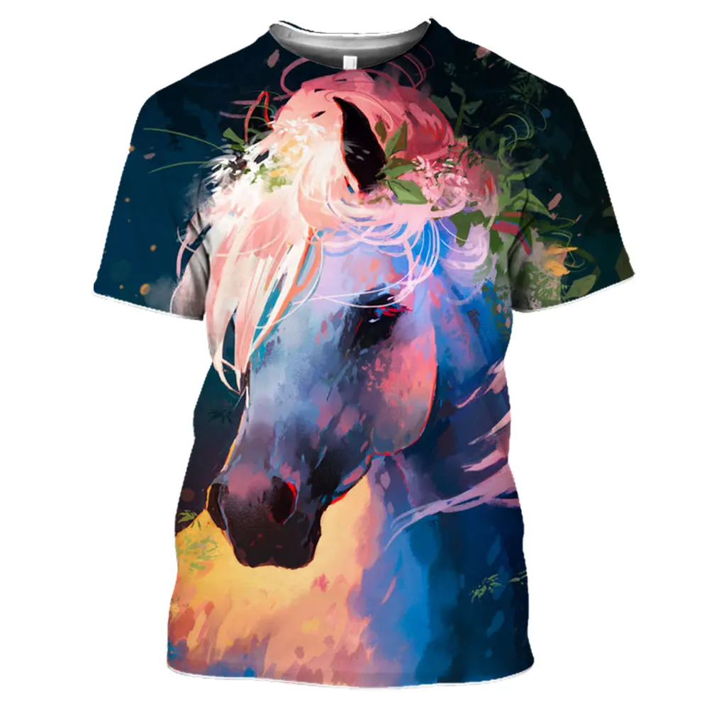 LIASOSO 2021 3D Print Robust Horses Snow Anime Horse Animals Tshirt Women Men Casual T-shirt Pullover Short Sleeve Large Clothes