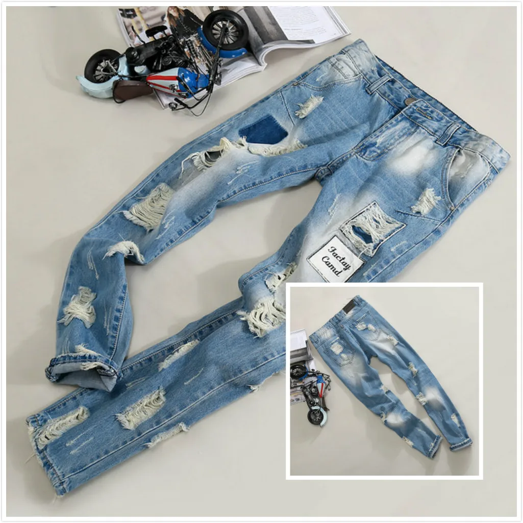 

Men's Fashion Jeans Spring New Men's Skinny Jeans Men's Hole Models Slim Feet Trend Thick Straight Long Pants