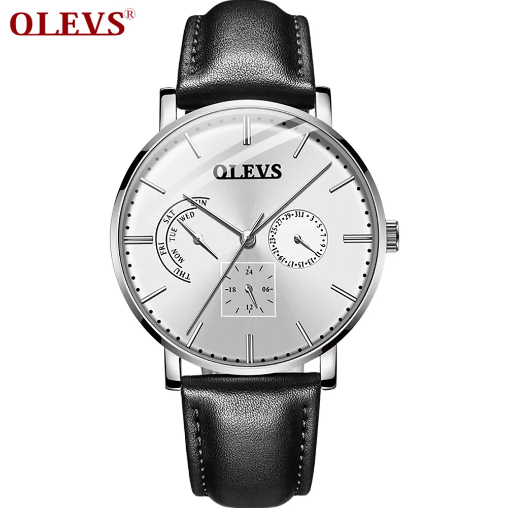 

OLEVS Fashion Brand Men Stailness steel Band Automatic Mechanical Watch Solid color dial Gentle Men Male Shock Leather Relogio