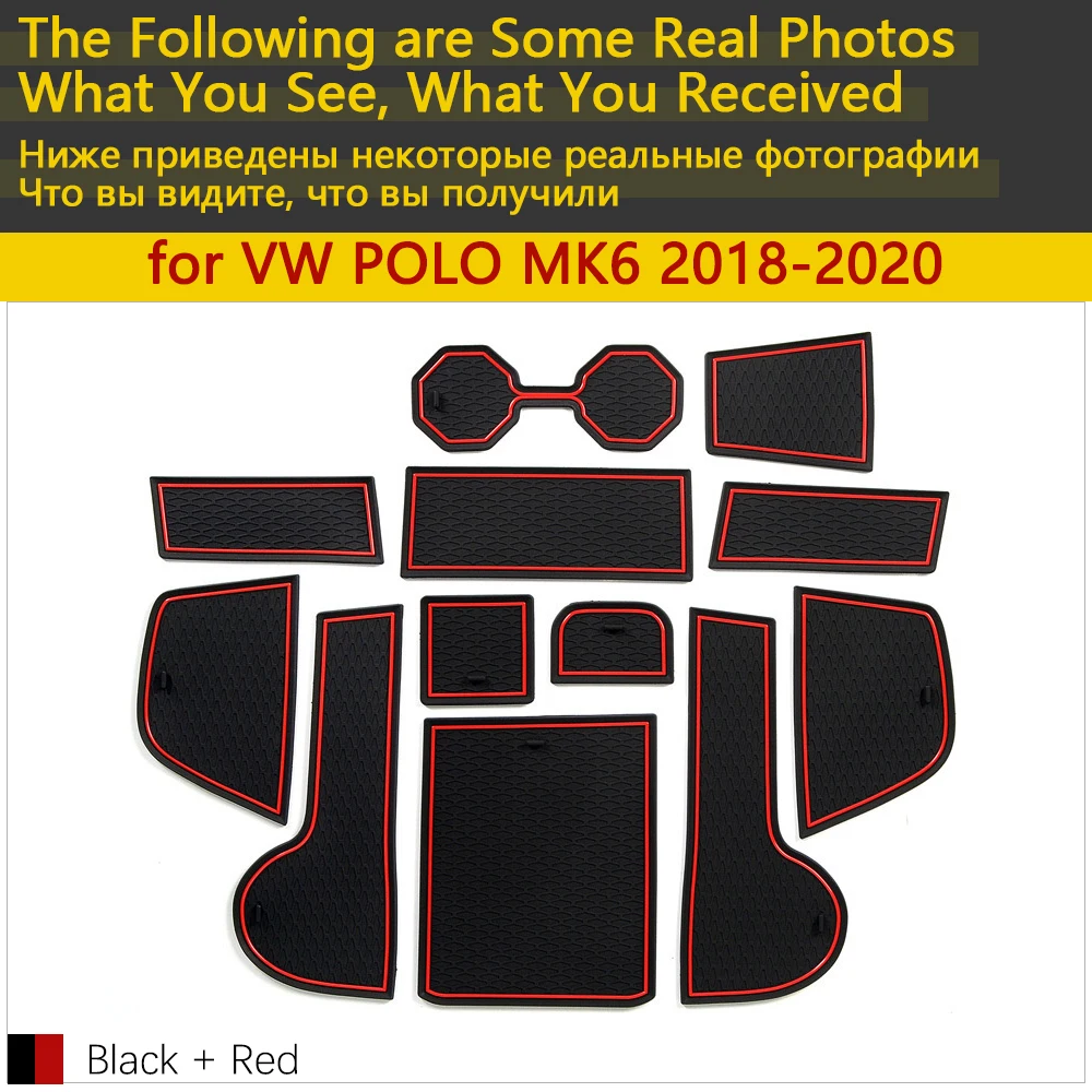 Online Alfombrilla de goma antideslizante para la ranura de la puerta del cojín para VW POLO MK6 Volkswagen 2018 2019 accesorios de 2020 alfombrilla para el coche para el teléfono