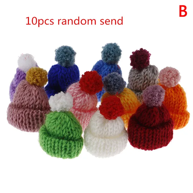 1/2/10pcs Random Knitted Hat Cute Doll Cap Fashion Colourful Headwear Accessories Mini Decorative Christmas Hat Scarf Towel B