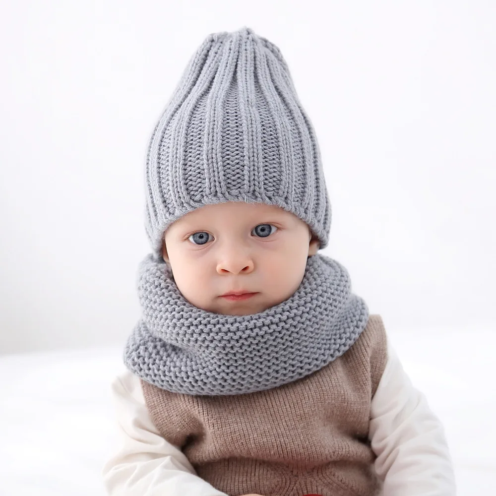 REAKIDS/Новинка; модные детские зимние комплекты из шапки и шарфа; теплые хлопковые вязаные шапки для мальчиков и девочек; костюм с шарфом; плотные детские шапки