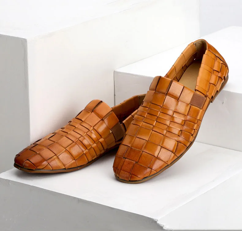 Качественная ткацкая Мужская обувь для вождения из натуральной кожи модные вечерние свадебные модельные офисные оригинальные дизайнерские мужские лоферы