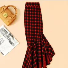 Размера плюс 4XL! Нерегулярные рыбий хвост юбка с высокой талией для женщин на осень-зиму Обтягивающая одежда простая клетчатая хлопковая юбка короткая юбка короткие юбочки TB3777