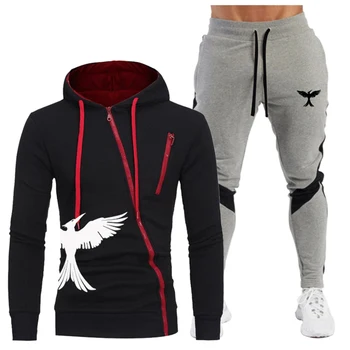 

Men Hooded Sweatshirt 2 Pieces Sets Tracksuit Brand Clothing Men's Fashion Sport suit Sportswear Hoodies +Pants 2020 Autumn