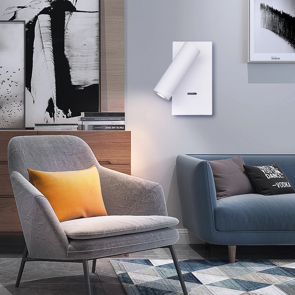 Светодиодный настенный светильник с регулировкой поворота на 3W, прикроватный светильник белого цвета, Простой настенный светильник, современный настенный светильник для кафе, дома, коридора, освещение