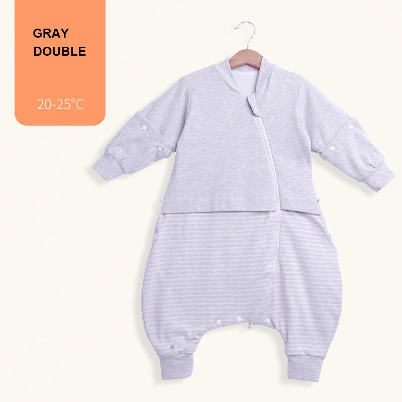 gray.Double Детский спальный мешок; комбинезоны; детская спальная одежда; хлопковая одежда для активного отдыха; съемный рукав; детское постельное белье - Цвет: gray.Double