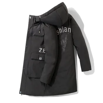 

2019 Winter New Style Korean-style Hooded down Jacket Men Youth Slim Fit Mid-length down Casual Versatile Coat