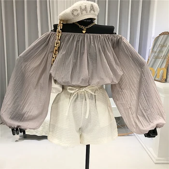 

Off Shoulder Blouse Women Streetwear Fashion Slash Neck Ropa De Mujer Verano Lantern Sleeve Women Summer Shirts and Blouses