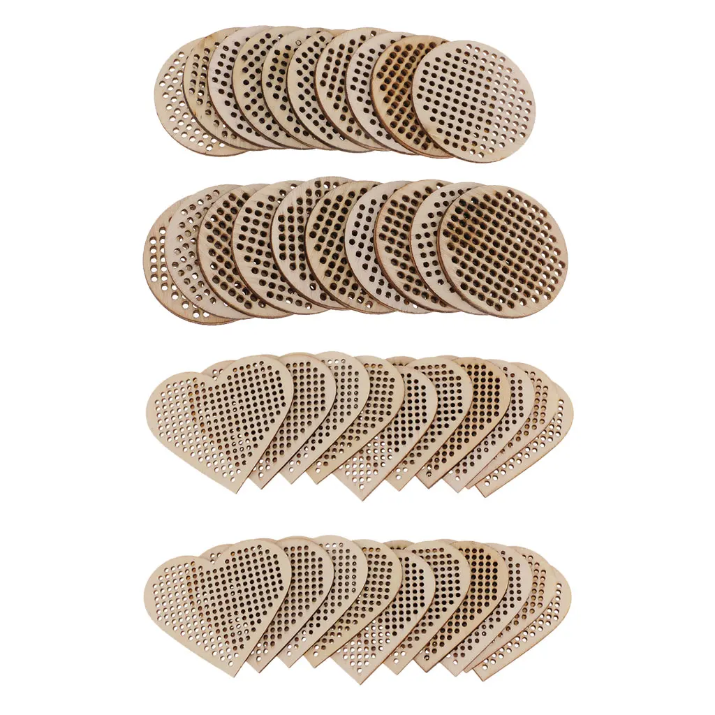 40 PCS Wood Shapes Blank Pendant Charms For Counted Cross Stitch Kit Multi-hole Fashion Jewelry