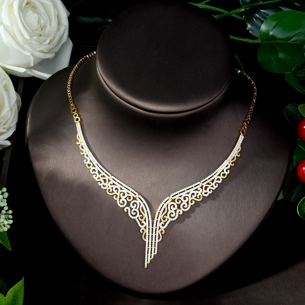 Cubic Zirconia Wedding Necklace Earrings Luxury Crystal Bridal Jewelry Sets - Image 4