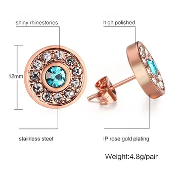 

FNL DB20 arrival fashion jewelry birthday gift rose color with stone big 12mm blue stone Simple titanium steel earring