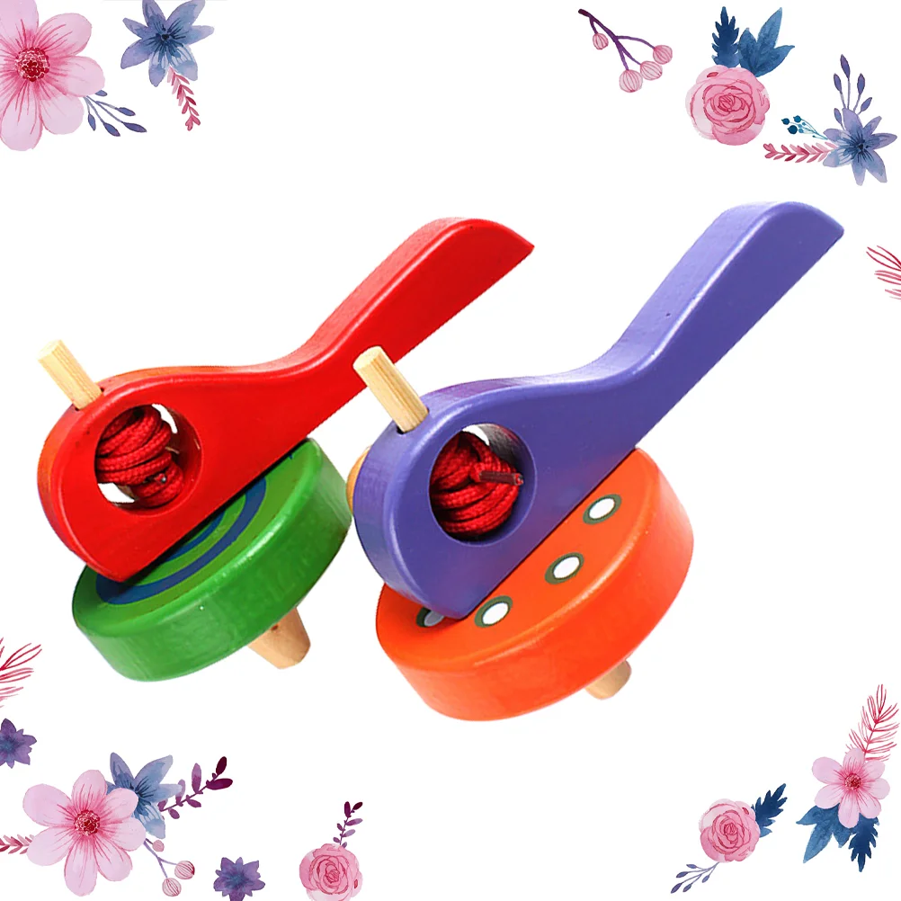 Creative Tops 2pcs Peg-top Wooden Handle Creative Funny Educational Peg-top Toy for Teenagers 