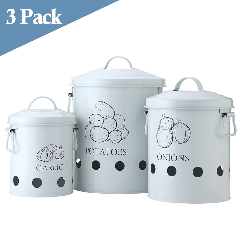  3 Pcs Storage Box Potatoes Onions Garlic Bin Kitchen Food Container White Buckets Breathable Metal  - 4000263043609
