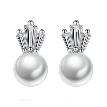 

Simple Bride Earrings Fashion Pearl Earrings Anti-Temperature Crystal Crown Silver Earrings Female Earrings K04