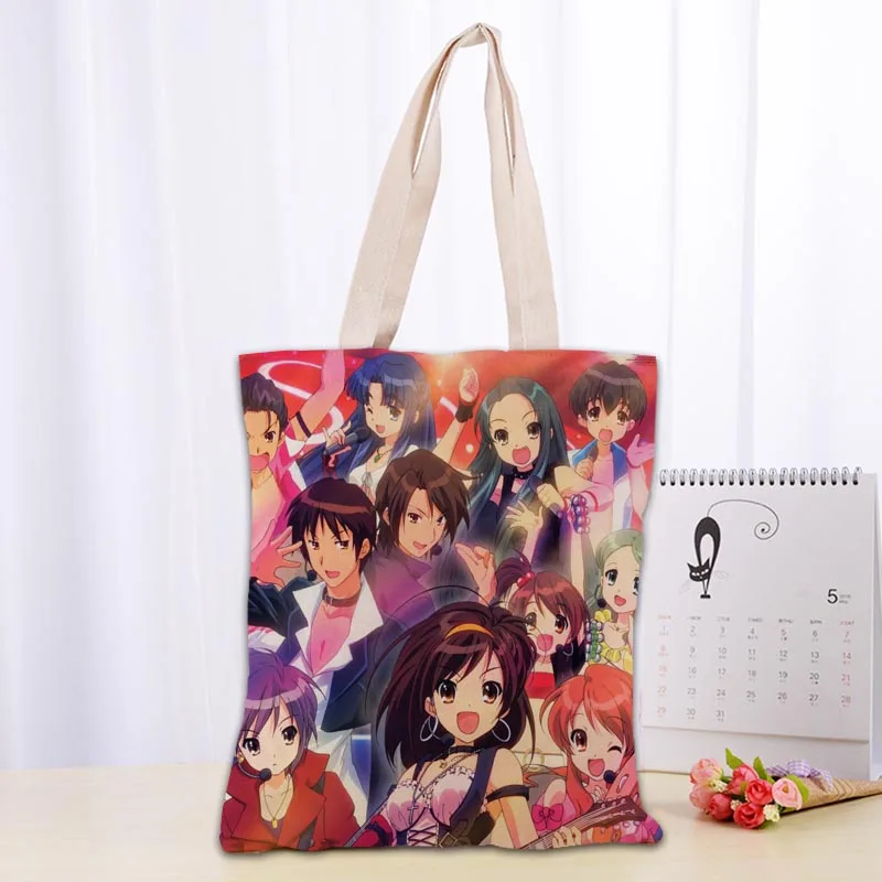 Custom Suzumiya Haruhi No Yuuutsu Anime Shopping Bags 30x35cm Tote Bag Reusable Handbag Women Shoulder Cloth Pouch Foldable 0913 | Багаж и