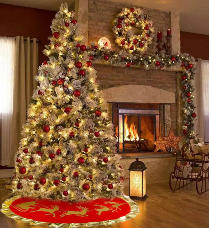 1 шт., красивая красная Нетканая Рождественская юбка, фартуки с золотым краем, украшение Санты и снеговика для дома, Рождественская юбка для елки, новогодняя