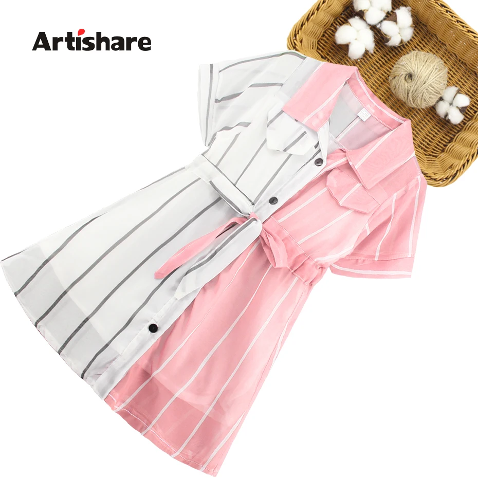 Girls Dress Striped Blouse For Patchwork Kids Dresses Cute School Clothes 6 8 10 12 14 Year | Детская одежда и обувь