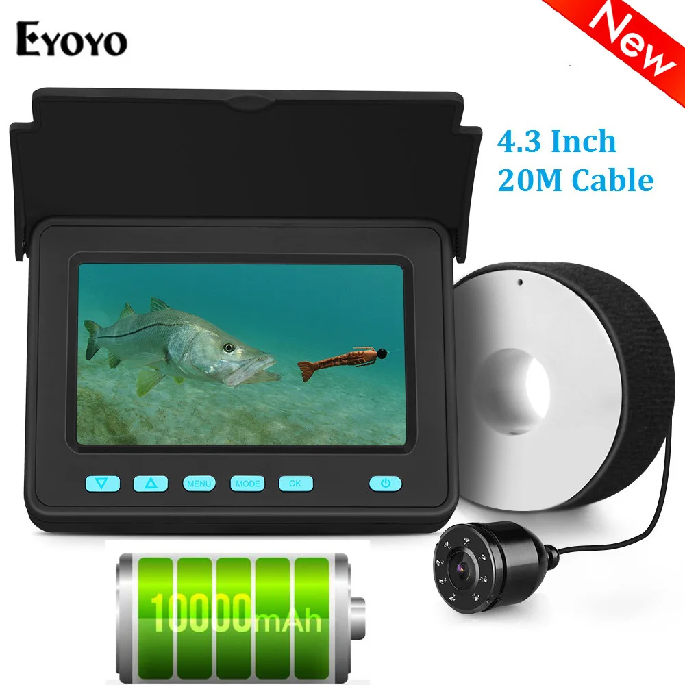 

Eyoyo EFPRO 20M Underwater Camera for Fishing 4.3" LCD Monitor Fish Finder 8pcs LEDs Angle 110 degrees Lithium Battery 10000mAh