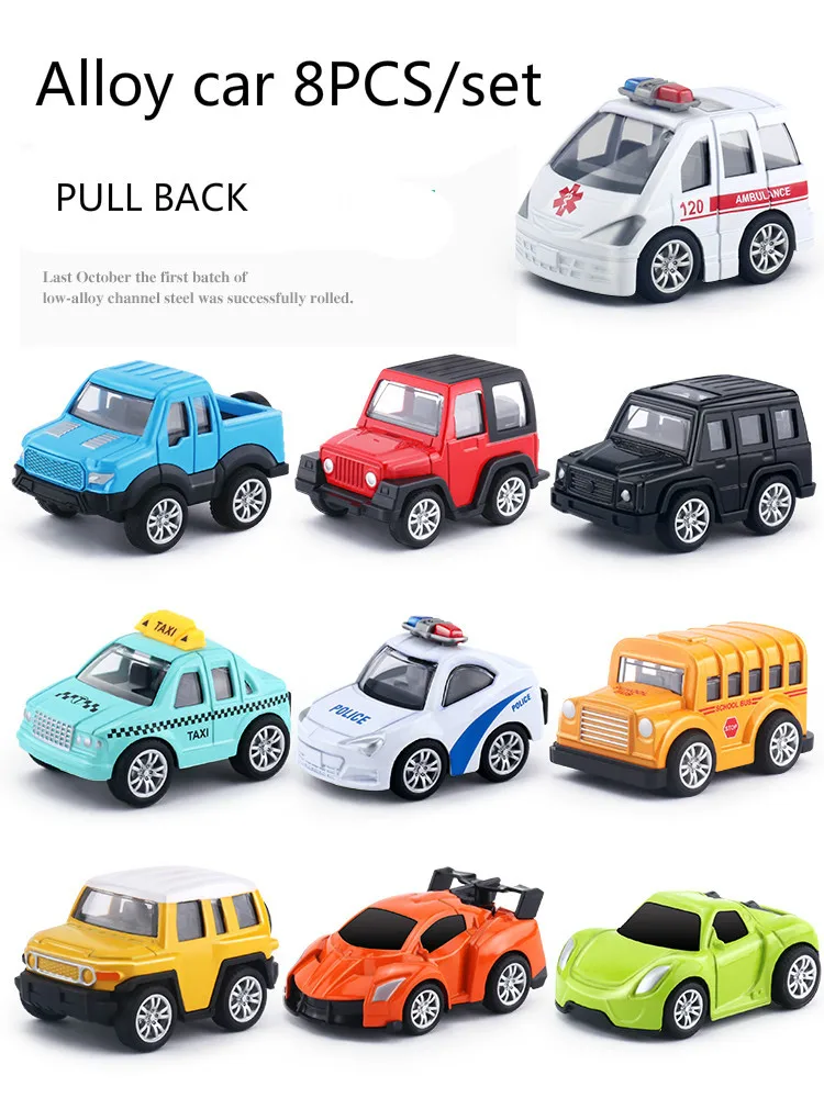 

High quality 8 Pcs/set Pull Back Engineering Racing police Alloy Car SUV Model Toy Vehicles Gift Toys Gift Diecast police Boys