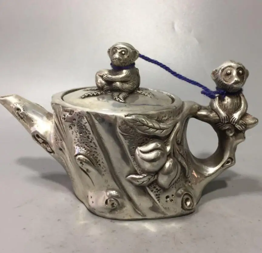 

China White copper monkey teapot crafts statue