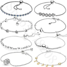 Зимний 925 пробы серебряный браслет в европейском стиле с короной и звездами, женский браслет с бусинами, подарок своими руками, ювелирное изделие