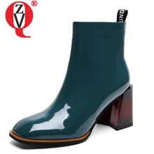 ZVQ scarpe da donna in vera pelle 2021 inverno autunno ufficio blu nero stivaletti 34-40 taglia punta quadrata 6cm stivaletti tacchi alti