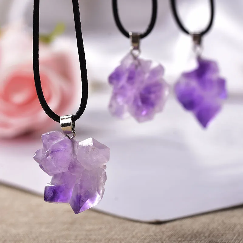 1PC Natural Crystal Pendant Necklace Brazil Amethyst Crystal Random