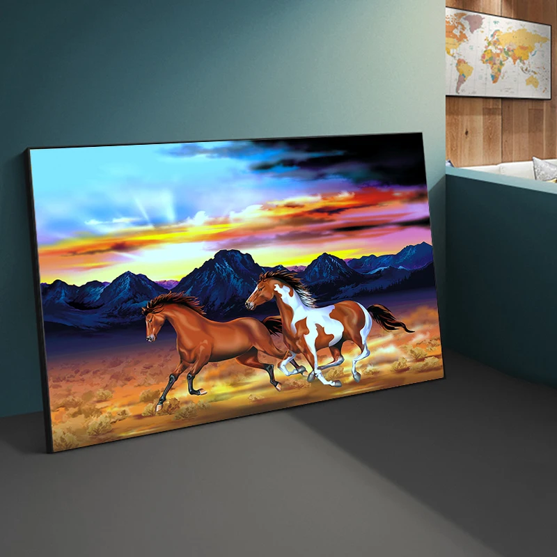 

Nordic Animal Art Canvas Painting Two Running Horse Oil Painting Wall Art Poster HD Modern Home Decor Picture Prints For Bedroom